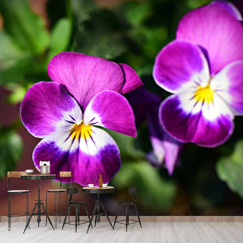 Customized Pansy Wall Mural Environment Friendly Wallpaper for Guest Room