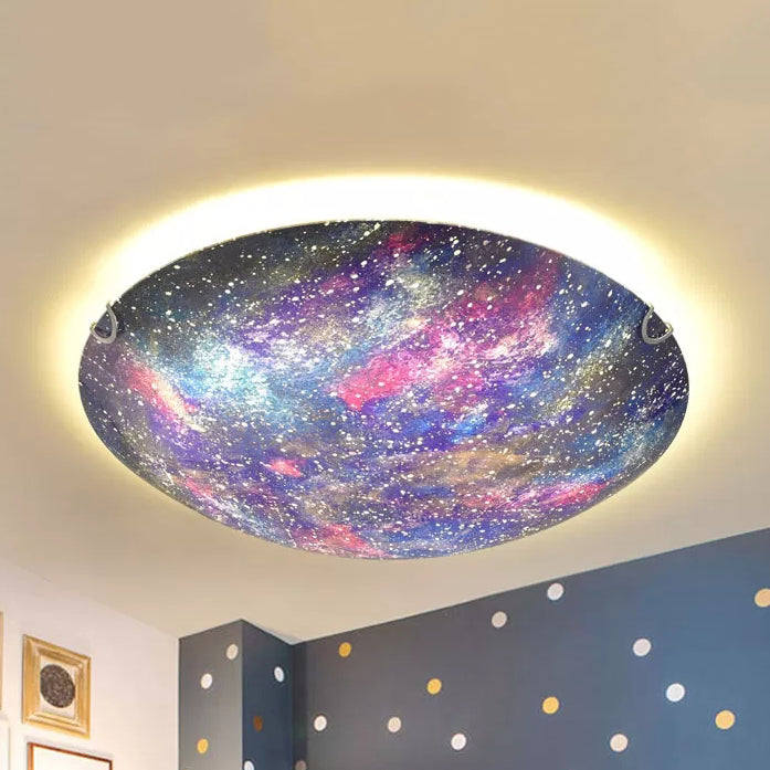 Glass Universe LED Flush Mount Light Romantic Multi-color Ceiling Lamp for Kid Bedroom