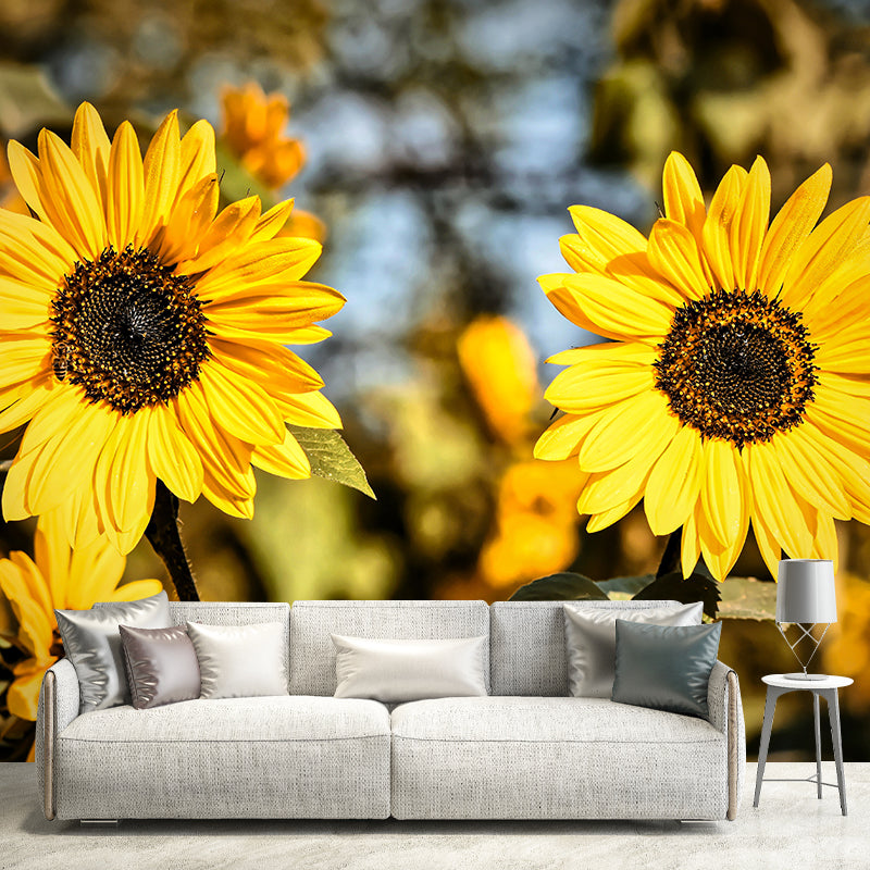 Minimalism Style Yellow Sunflower Wall Mural for Sitting Room, Water Resistant
