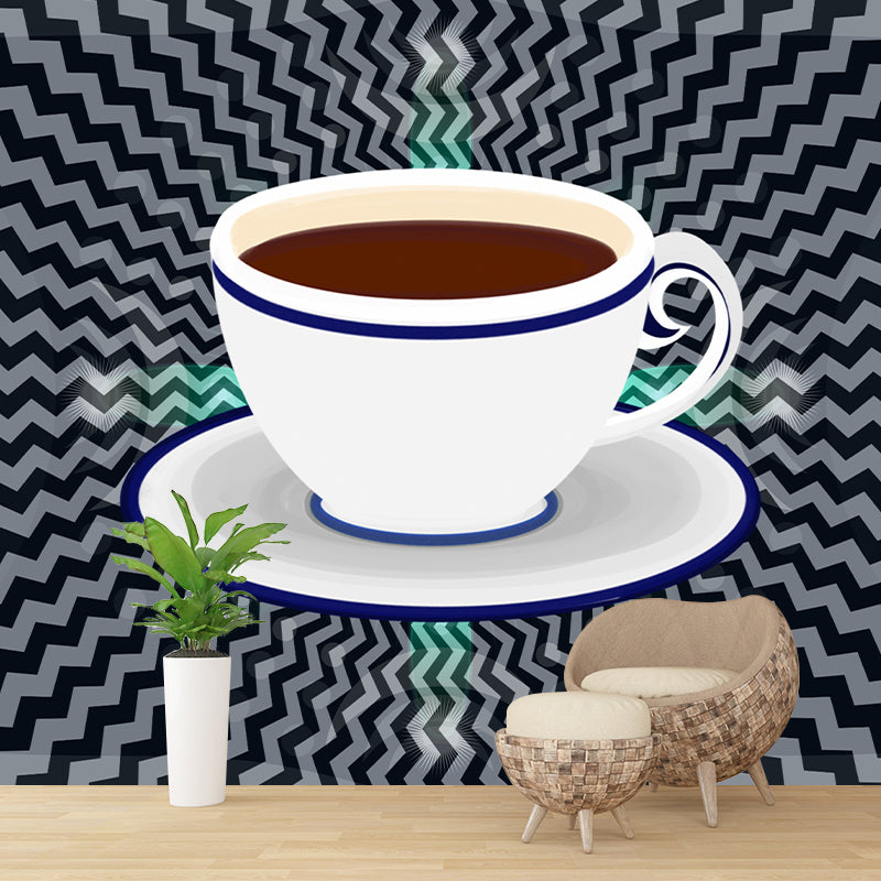 Coffee Illustration Wall Mural Contemporary Wall Decor for Coffee Shop, Water Resistant