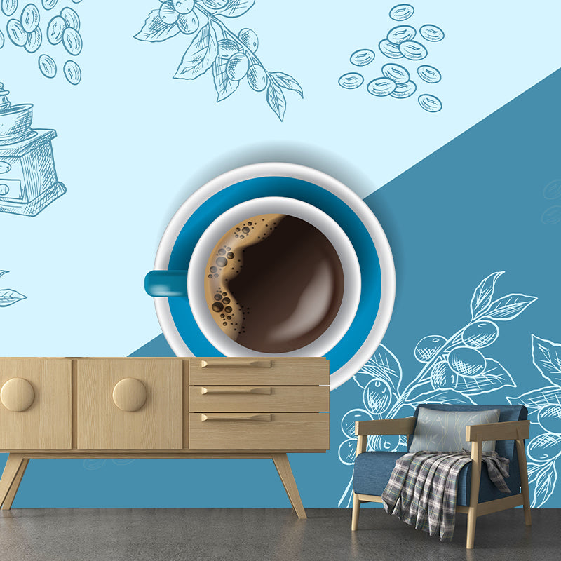 Coffee Illustration Wall Mural Contemporary Wall Decor for Coffee Shop, Water Resistant