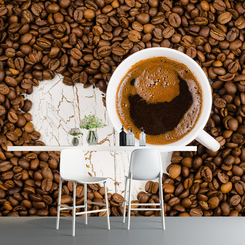 Coffee Beans Mural Wallpaper Decorative Coffee Bar Wall Art in Soft Color
