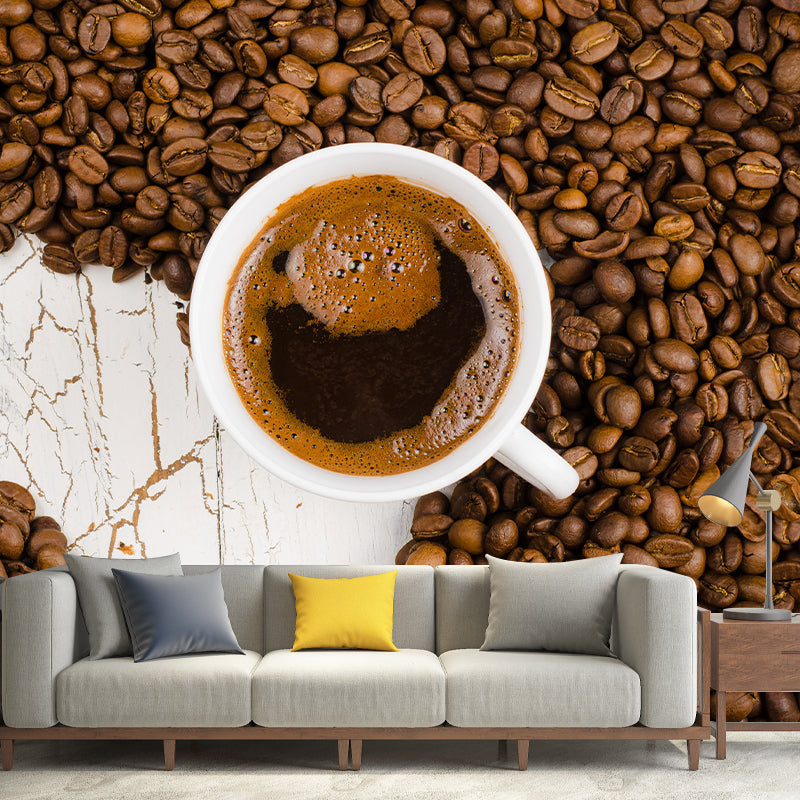 Coffee Beans Mural Wallpaper Decorative Coffee Bar Wall Art in Soft Color