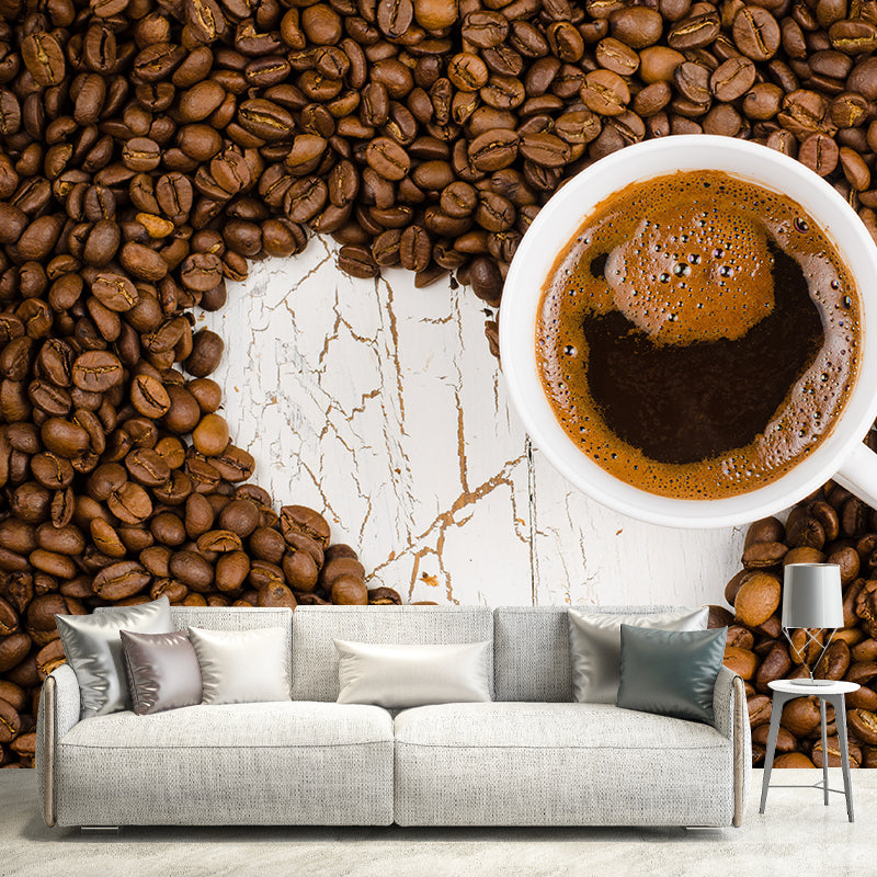 Coffee Beans Mural Wallpaper Decorative Coffee Bar Wall Art in Soft Color