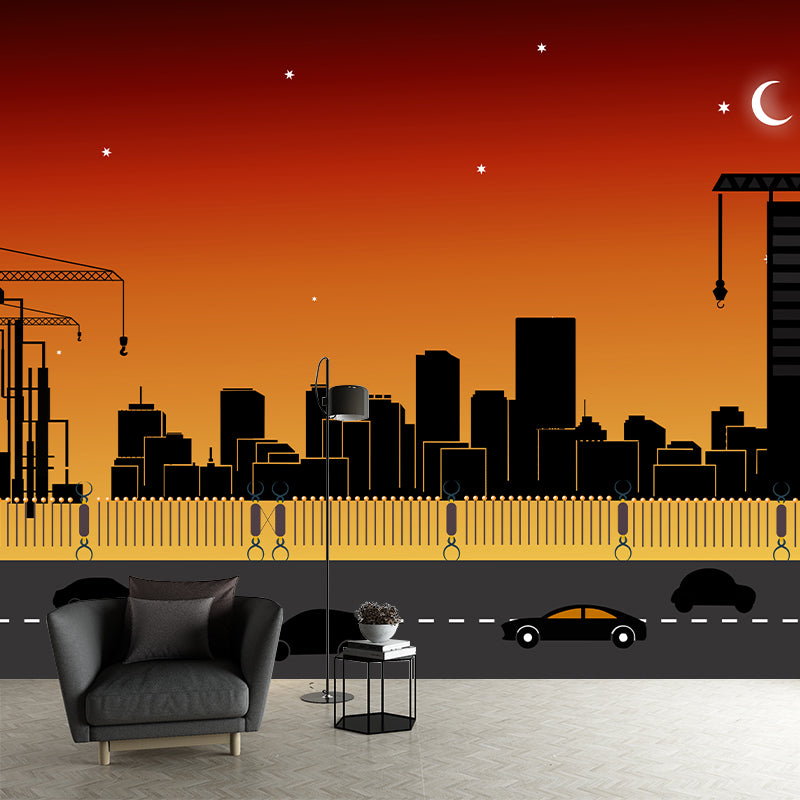 Urban Landscape Illustration Mural Wallpaper Moisture Resistant for Living Room