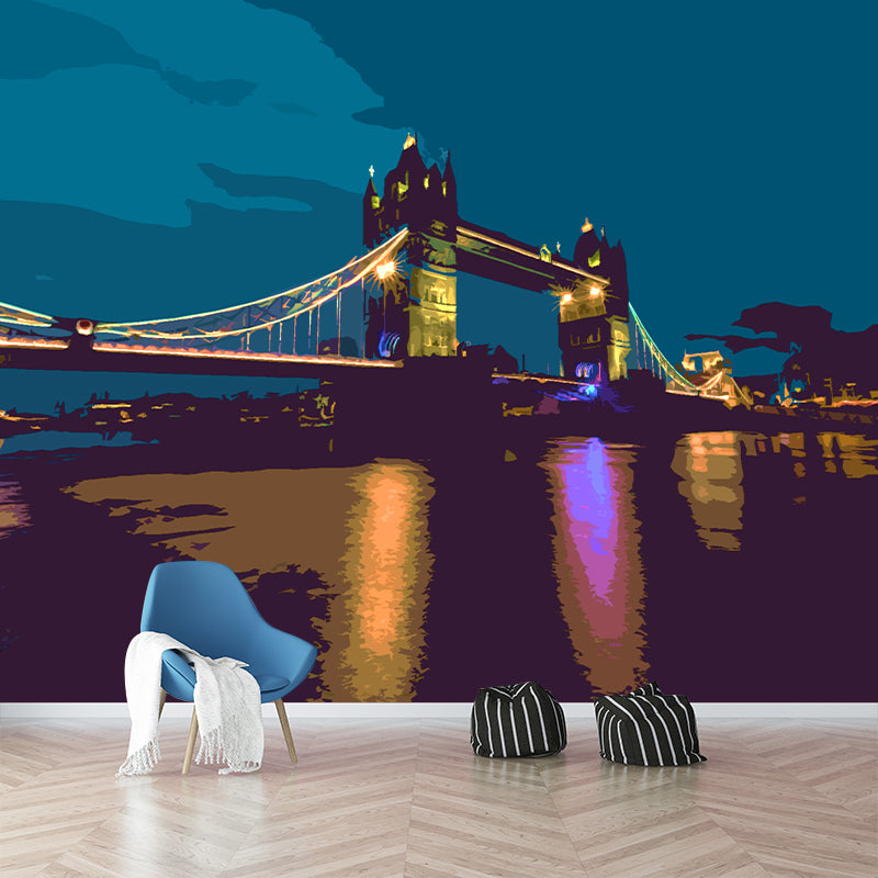 Urban Landscape Illustration Mural Wallpaper Moisture Resistant for Living Room