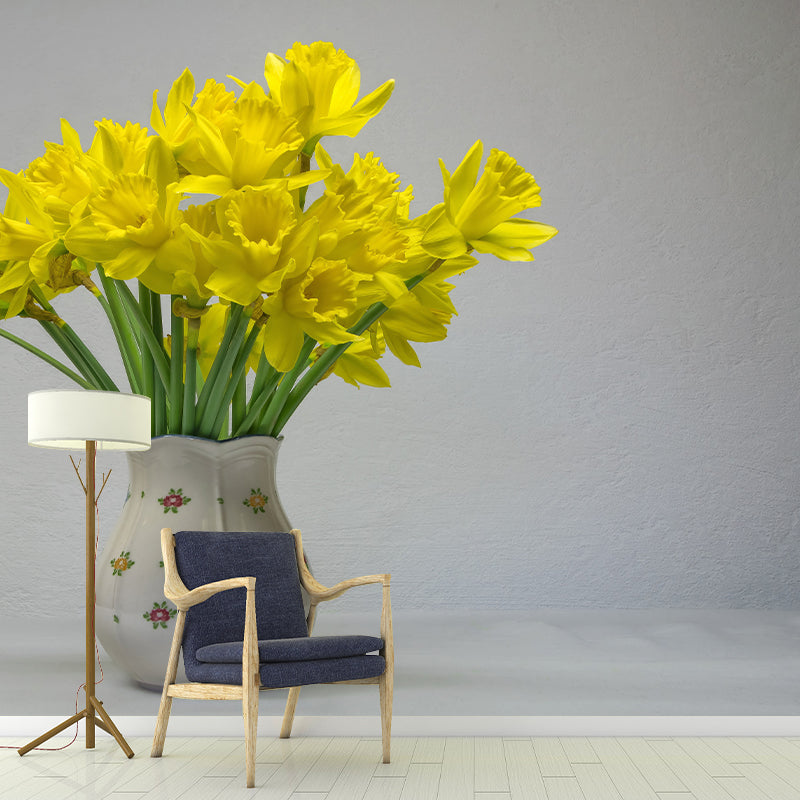 Blooming Daffodils Stain Resistant Wall Covering for Sleeping Room Decoration