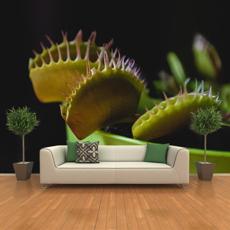 Contemporary Venus Flytrap Mural Environment Friendly Wallpaper for Living Room
