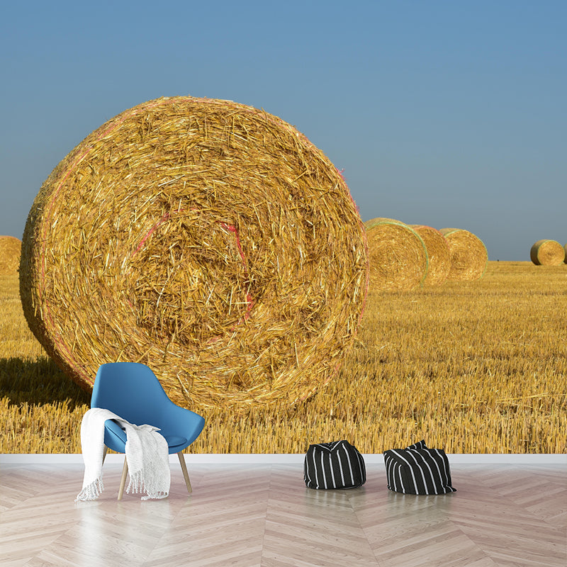 Customized Straw Bale Mural Light Color Wall Decor Mildew Resistant for Living Room