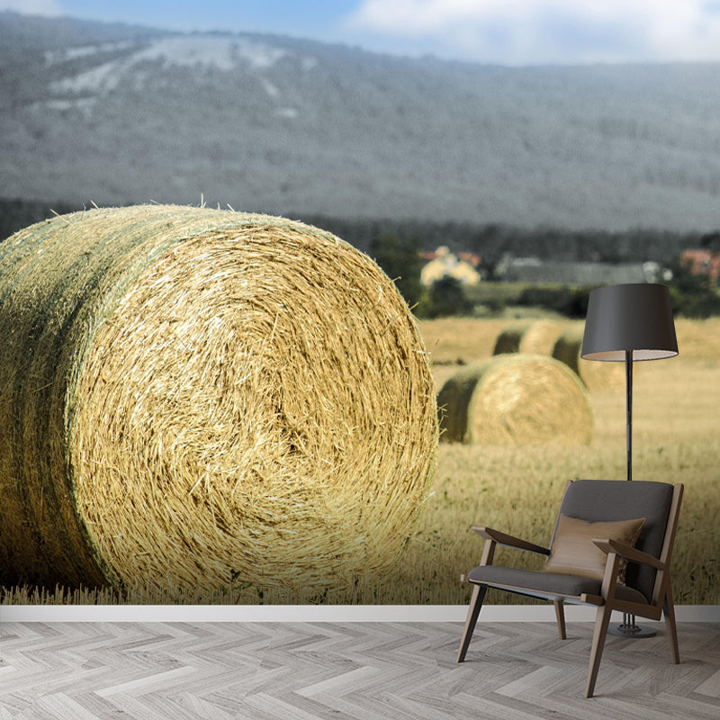 Customized Straw Bale Mural Light Color Wall Decor Mildew Resistant for Living Room