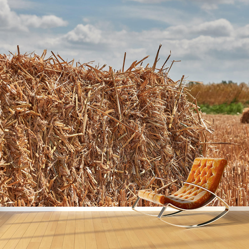Straw Bale Mural Decal Light Color Wall Decor Mildew Resistant for Bedroom