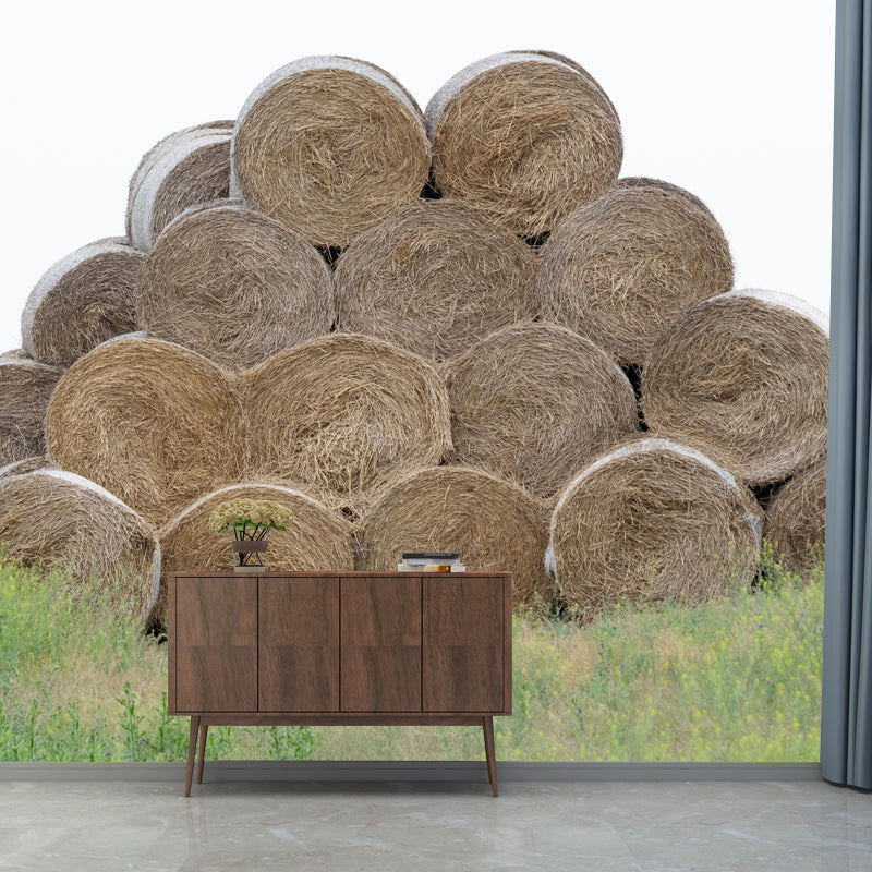 Customized Straw Bale Mural Decal Light Color Wall Covering Mildew Resistant for Living Room