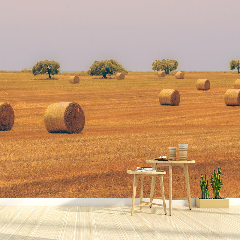Customized Straw Bale Mural Decal Light Color Wall Covering Mildew Resistant for Living Room