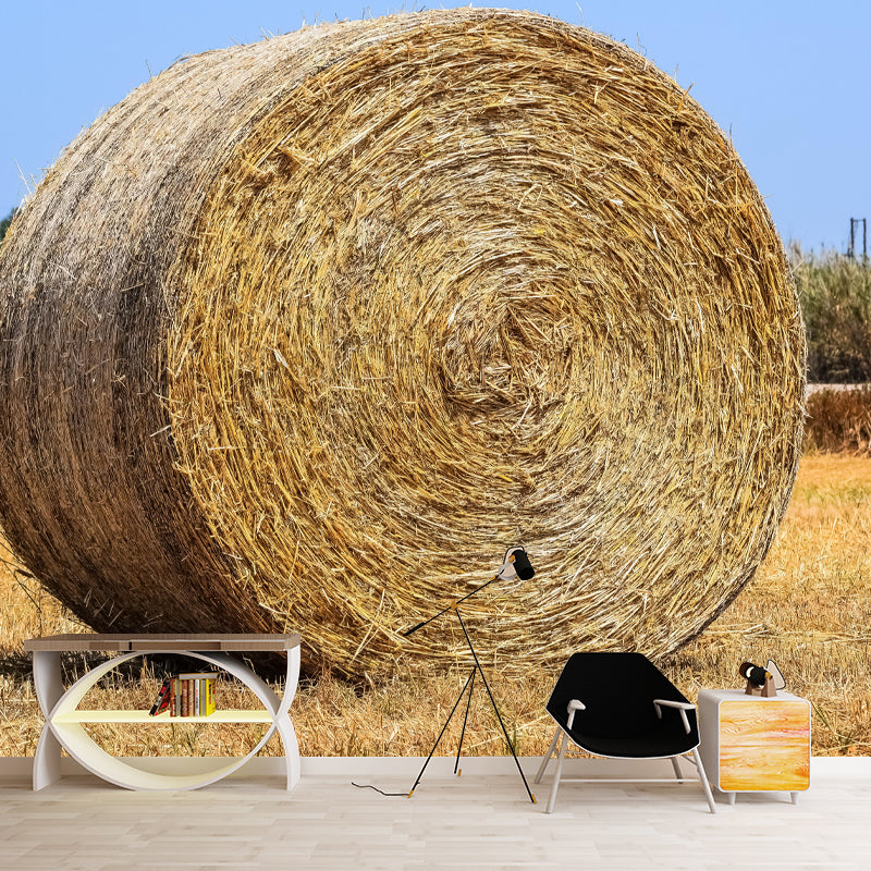 Light Color Straw Bale Mural Decal Wall Covering Mildew Resistant for Dining Room