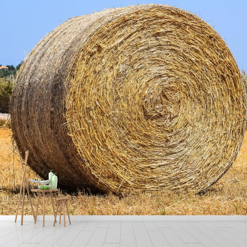 Light Color Straw Bale Mural Decal Wall Covering Mildew Resistant for Dining Room