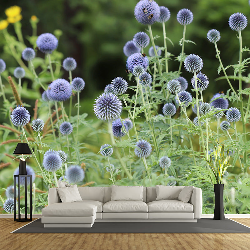 Echinops Plant Wall Covering for Living Room Moisture Resistant, Made to Measure