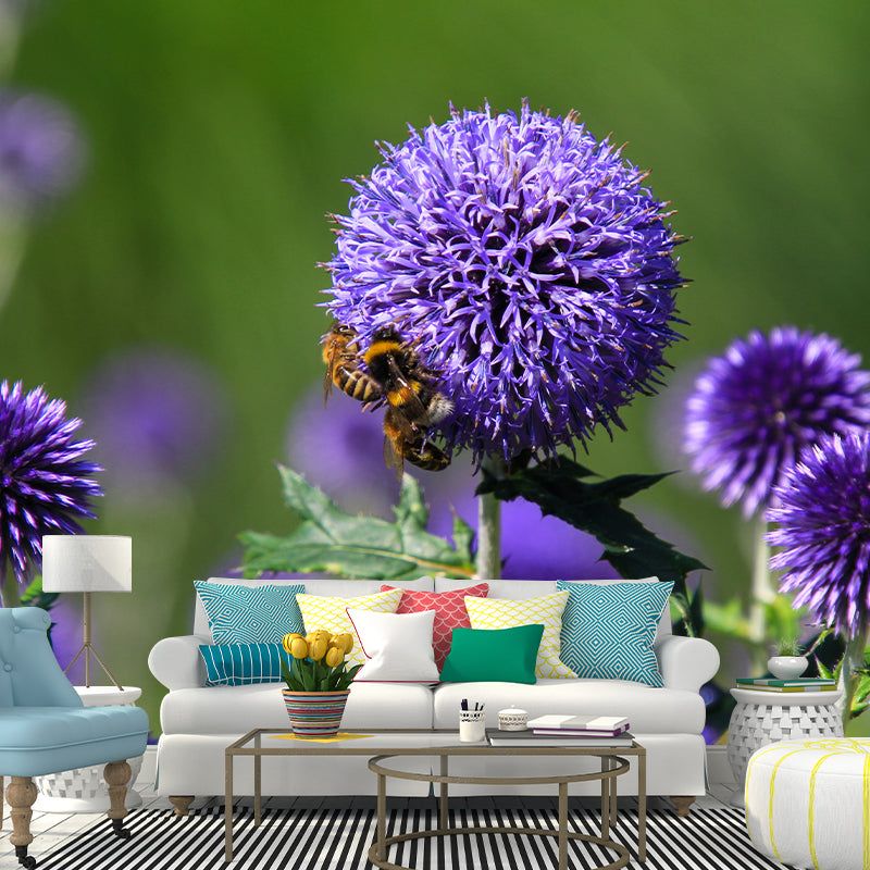 Echinops Plant Wall Covering for Living Room Moisture Resistant, Made to Measure