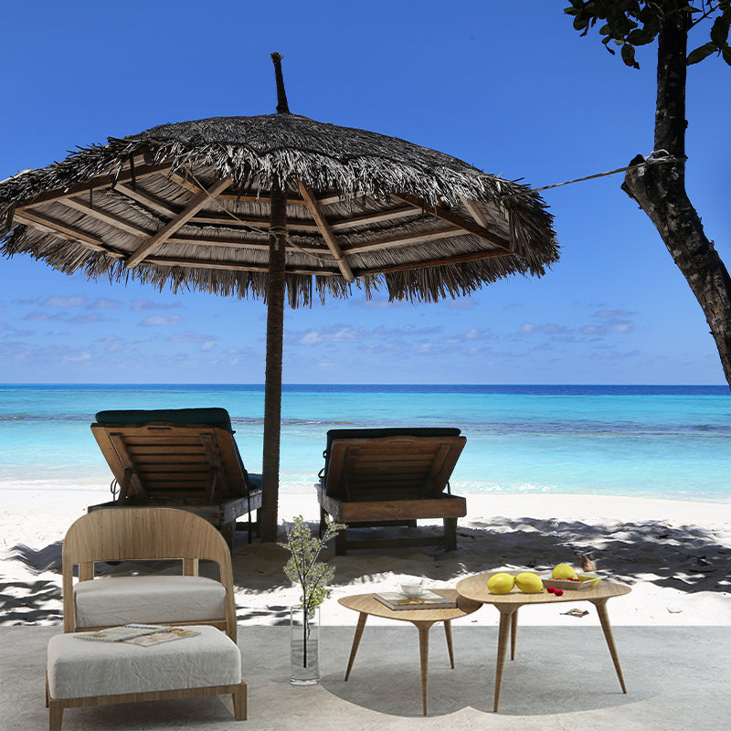 Blue Beach View Wall Covering for Home Decor Living Room, Personalized Size Available