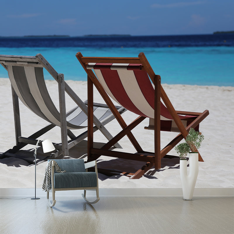 Blue Beach View Wall Covering for Home Decor Living Room, Personalized Size Available