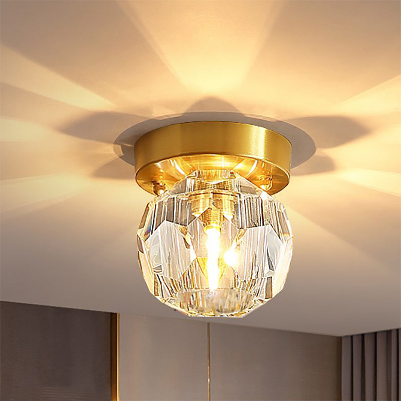 Crystal Global Ceiling Mounted Fixture Simplicity Style Gold Close to Ceiling Lamp