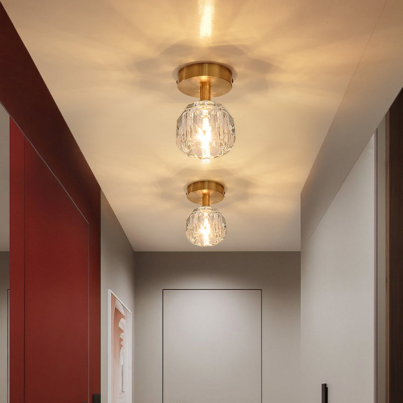 Crystal Global Ceiling Mounted Fixture Simplicity Style Gold Close to Ceiling Lamp