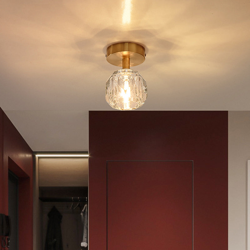 Crystal Global Ceiling Mounted Fixture Simplicity Style Gold Close to Ceiling Lamp
