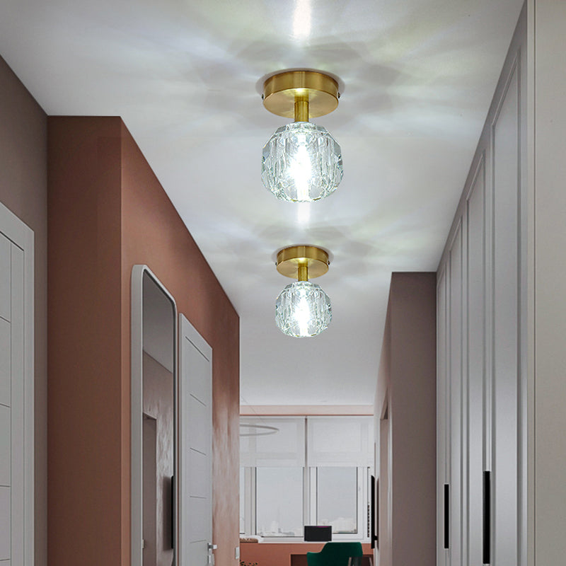 Crystal Global Ceiling Mounted Fixture Simplicity Style Gold Close to Ceiling Lamp