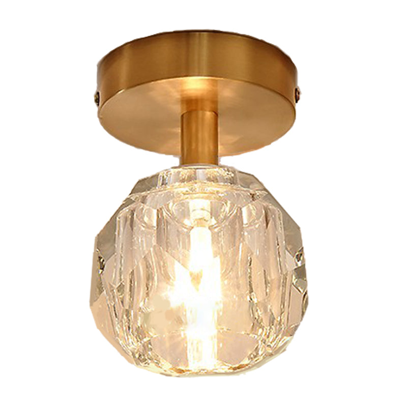 Crystal Global Ceiling Mounted Fixture Simplicity Style Gold Close to Ceiling Lamp
