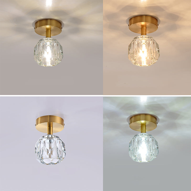 Crystal Global Ceiling Mounted Fixture Simplicity Style Gold Close to Ceiling Lamp