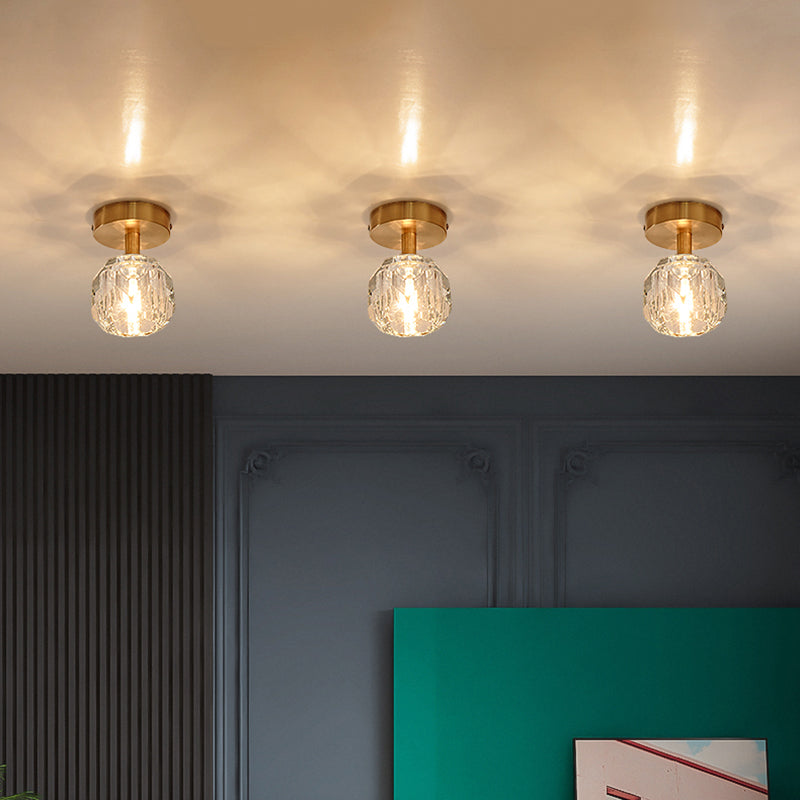 Crystal Global Ceiling Mounted Fixture Simplicity Style Gold Close to Ceiling Lamp
