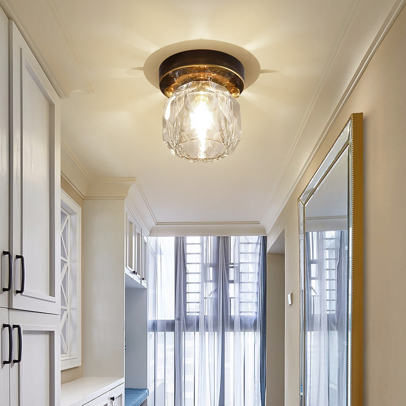 Black Ball Shaped Close to Ceiling Lighting Fixture Modern Crystal Ceiling Lighting
