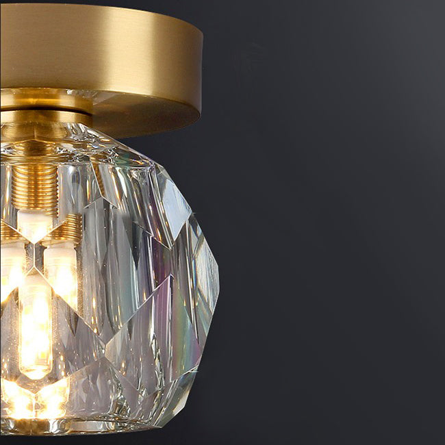 Round Ceiling Flush Mount Light Modern Crystal Aisle Close to Ceiling Light in Coppery