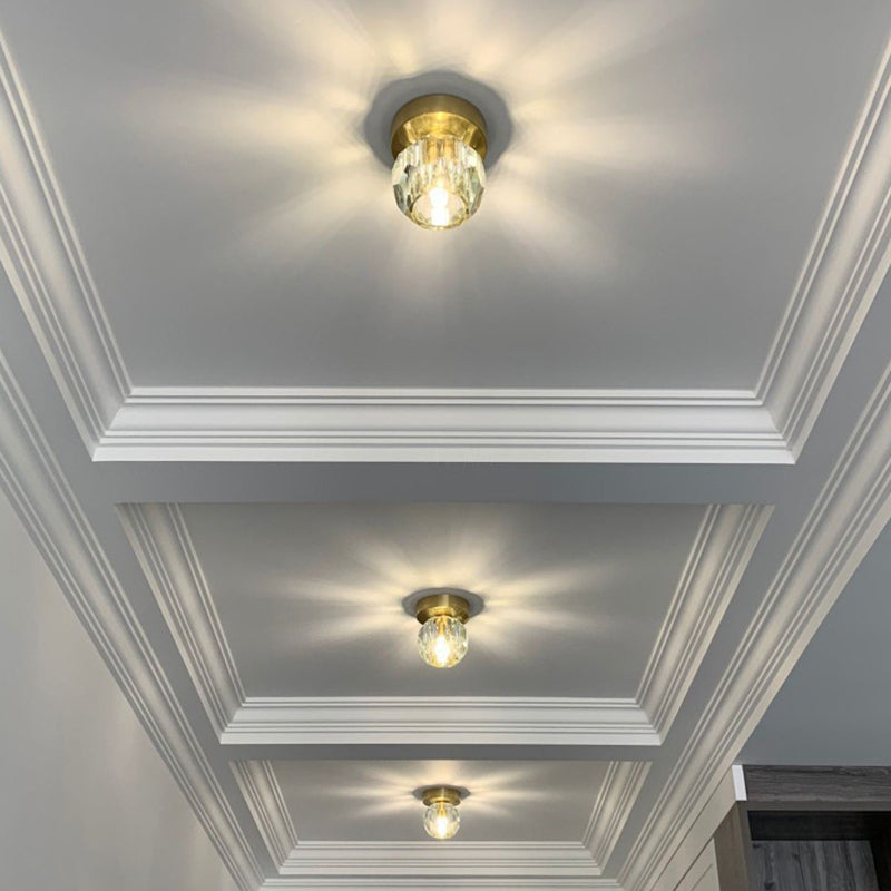 Round Ceiling Flush Mount Light Modern Crystal Aisle Close to Ceiling Light in Coppery