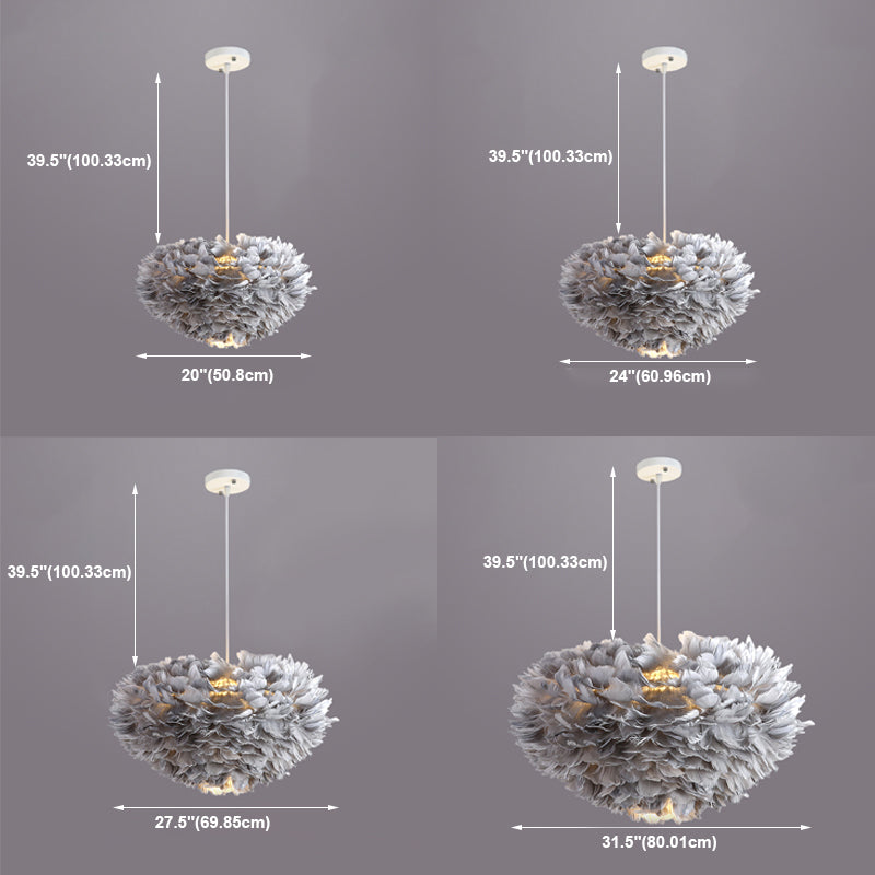 Lámparas de lámparas de lámpara de globo lámpara colgante de lámpara múltiple de múltiples cabezas con sombra de plumas