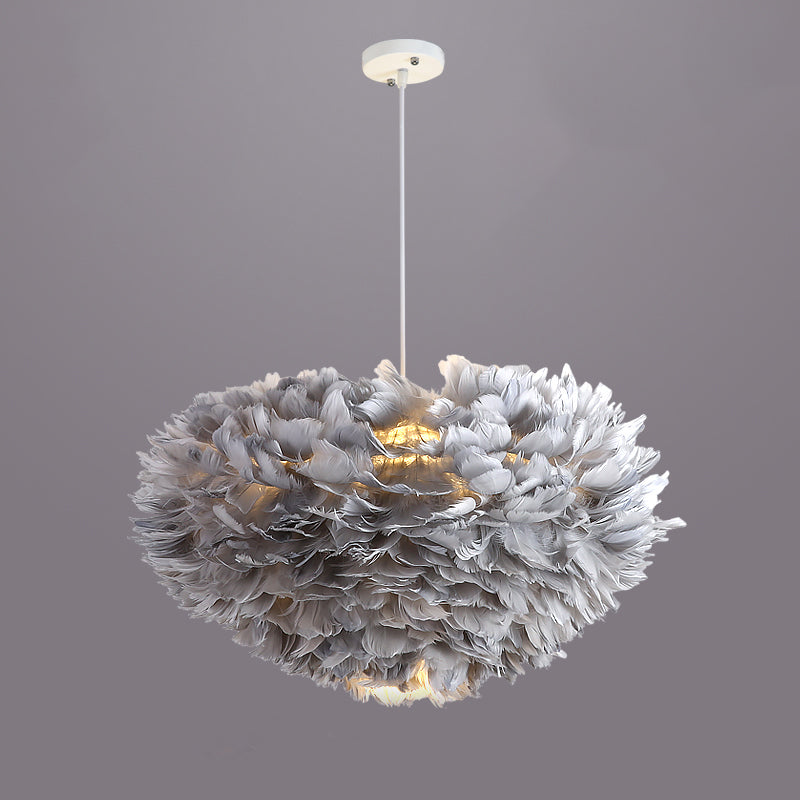 Globe Chandelier Light Fixtures Modern Multi-Head Chandelier Pendant Lamp with Feather Shade