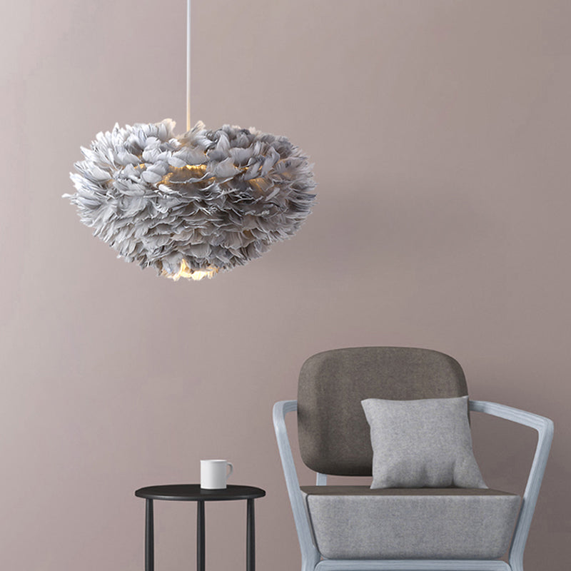 Globe Chandelier Light Fixtures Modern Multi-Head Chandelier Pendant Lamp with Feather Shade