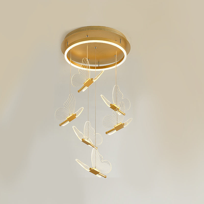 Multi Light Butterfly Pendant Lighting Modern Acrylic Cluster Pendant Light in Gold