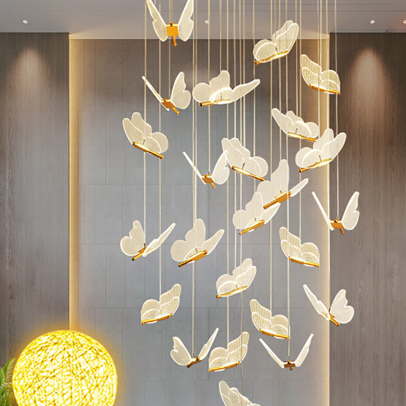 Multi Light Butterfly Pendant Lighting Modern Acrylic Cluster Pendant Light in Gold
