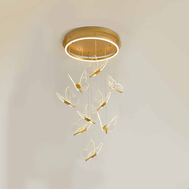 Multi Light Butterfly Pendant Lighting Modern Acrylic Cluster Pendant Light in Gold