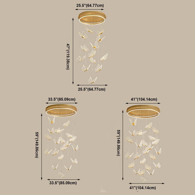 Multi Light Butterfly Pendant Lighting Modern Acrylic Cluster Pendant Light in Gold