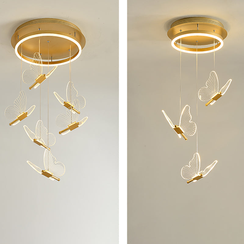 Multi Light Butterfly Pendant Lighting Modern Acrylic Cluster Pendant Light in Gold