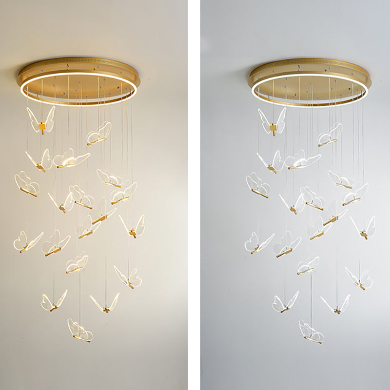 Multi Light Butterfly Pendant Lighting Modern Acrylic Cluster Pendant Light in Gold