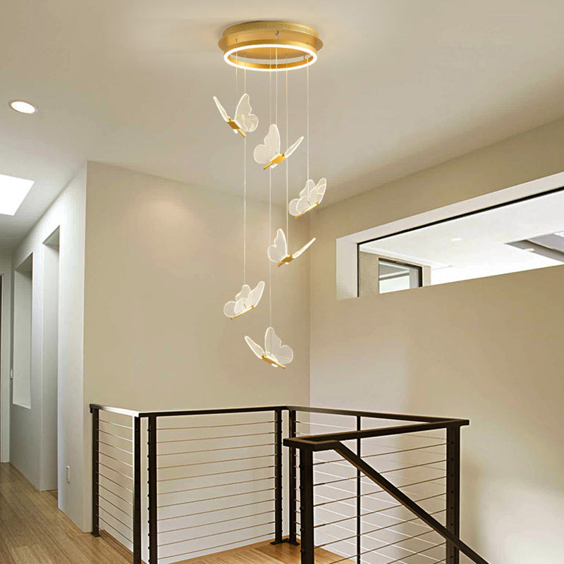Multi-Light Butterfly Pendant Modern Metal and Acrylic Shade Cluster Pendant Light for Living Room