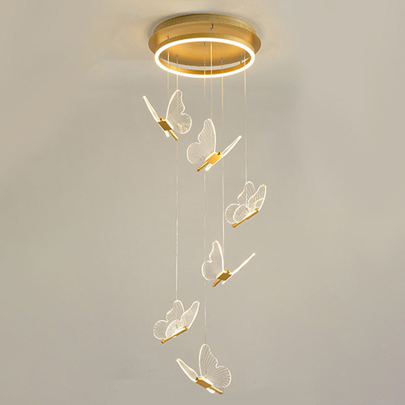 Multi-Light Butterfly Pendant Modern Metal and Acrylic Shade Cluster Pendant Light for Living Room