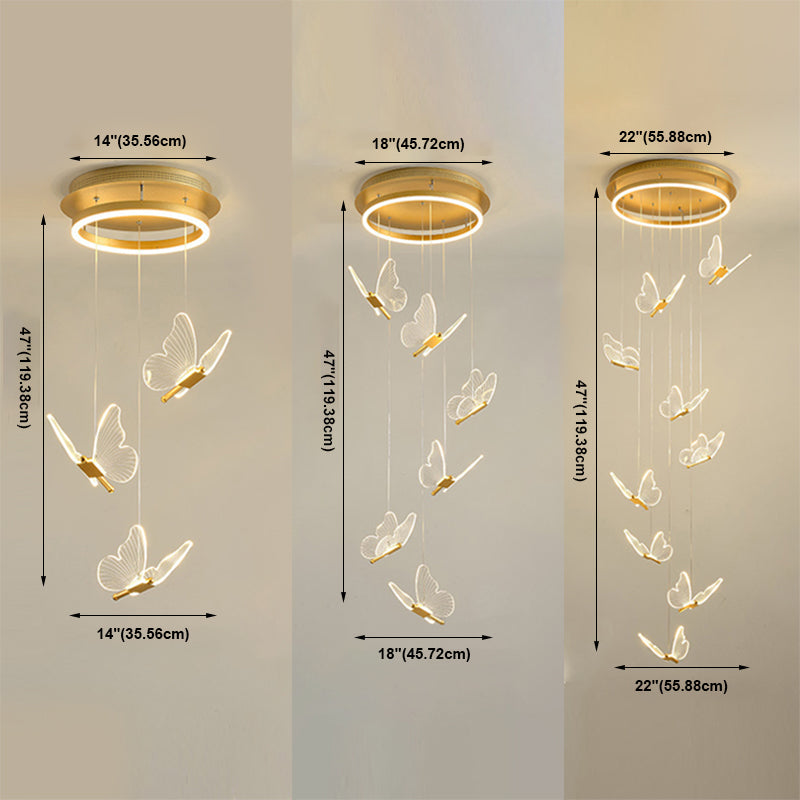Multi-Light Butterfly Pendant Modern Metal and Acrylic Shade Cluster Pendant Light for Living Room