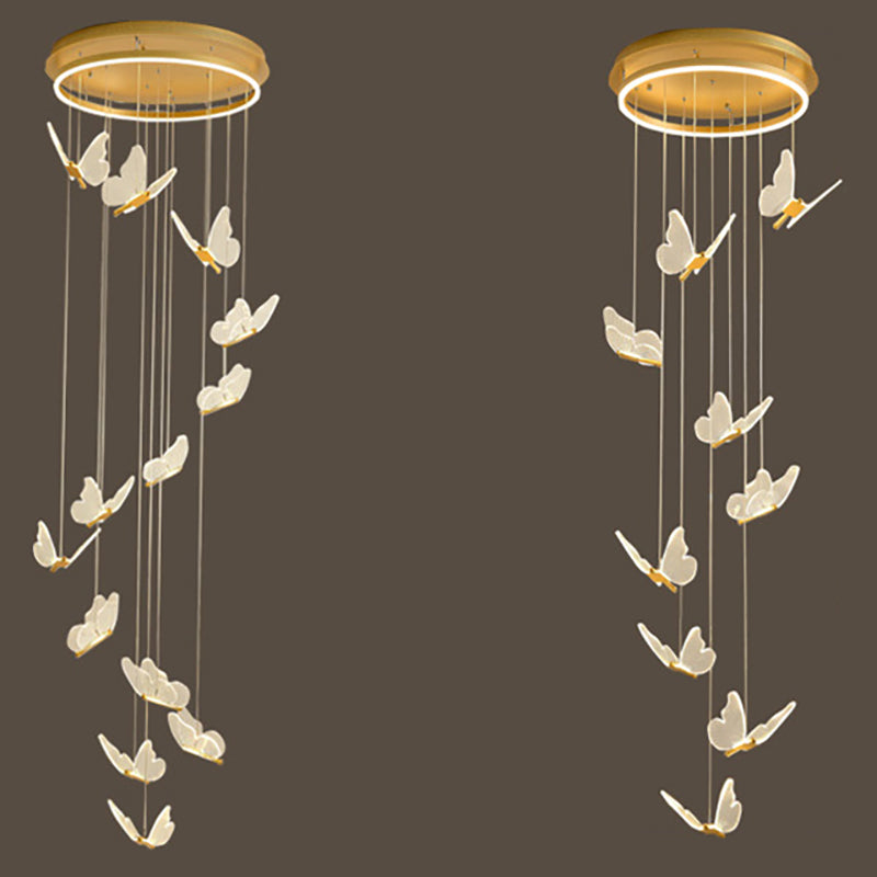 Multi-Light Butterfly Pendant Modern Metal and Acrylic Shade Cluster Pendant Light for Living Room