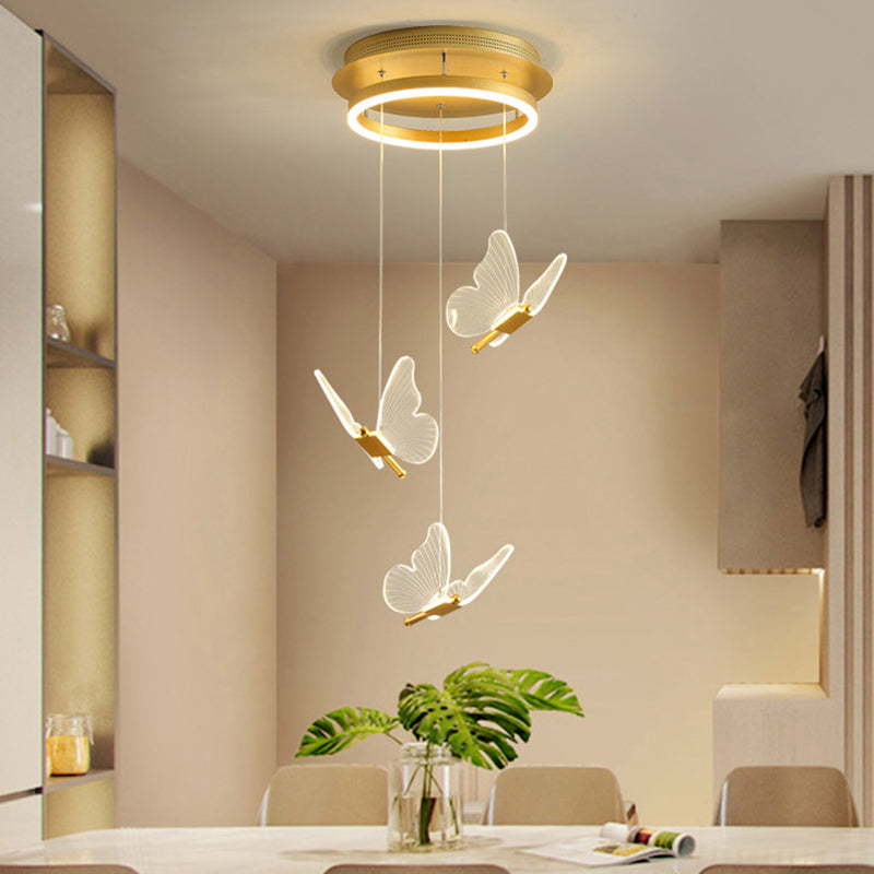 Multi-Light Butterfly Pendant Modern Metal and Acrylic Shade Cluster Pendant Light for Living Room