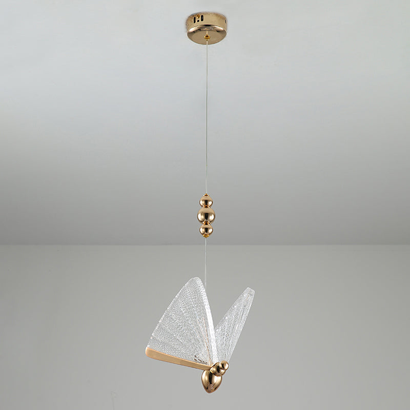 Lámpara de luz colgante de mariposa acrílico lámpara de suspensión de acabado dorado