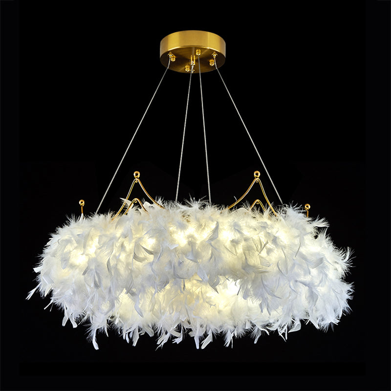 Kronkronleuchterleuchten moderne, weiße Kronleuchterlampe mit Federton