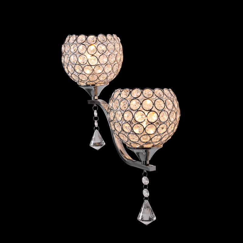 Lampada a monte a parete globale moderna lampada montata a parete a 2 luci con tonalità di cristallo chiaro